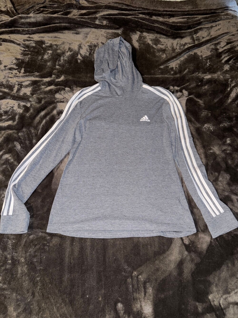 adidas Gray Hoodie Size small Polyester Cotton Long Sleeve 3-Stripes